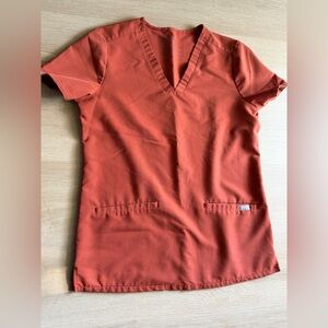 Figs Burnt Orange terracotta Casma three pocket scrub top.